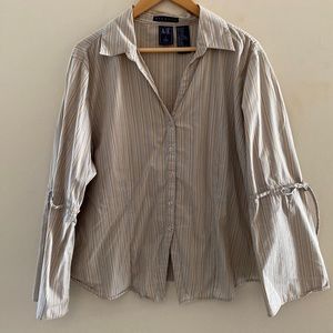 Beige striped cotton long sleeve blouse.
